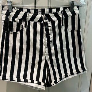 Black and white striped high rise shorts